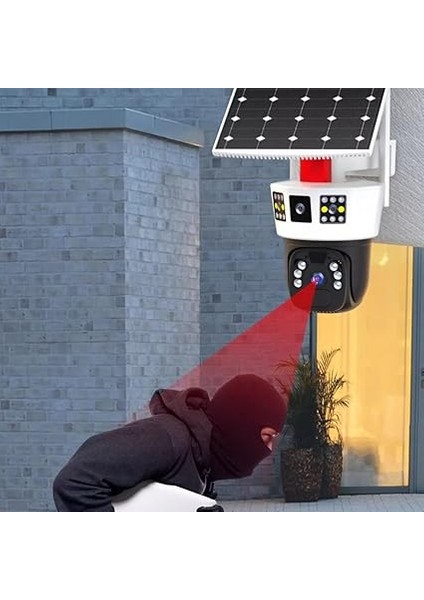 Güneş Enerjili Güvenlik Kamerası, Kablosuz 4g Güneş Güvenlik Kamerası, Çift Lens 2k Renkli Gece Görüşü Pır Hareket Algılama Ev Gözetim Için Yerleşik Güneş Paneli ile indirimleri