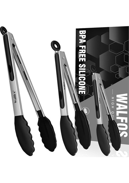 Mutfak Maas, 3'l Set, Paslanmaz Elik ve Bpa Ermeyen Silikon Ular, 18 Cm, 23 cm ve 30,5 Cm, Siyah