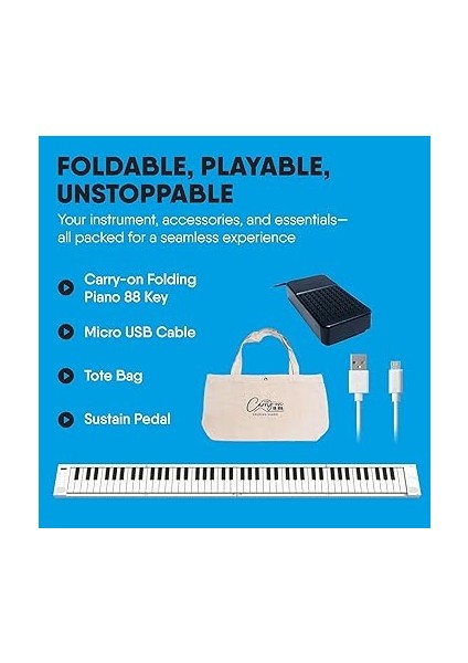 Carry-On Folding 88 Tuşlu Taşınabilir &amp; Katlanabilir Dijital Piyano (Beyaz) indirimleri