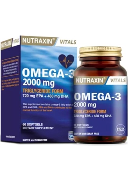 Vitals Omega-3 2000 Mg Epa + Dha Balık Yağı Içeren Takviye Edici Gıda (1 x 60 Kapsül)