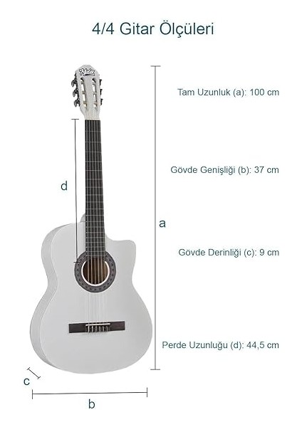 CG-395WH Beyaz Renk Kesik Klasik Gitar 4/4 Yetişkin Boy Sap Ayarlı Full Set fırsatları