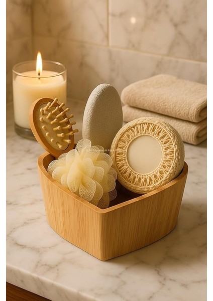 Kalp Şeklinde Ahşap Organizerli Banyo Seti, Doğal Lifli Banyo Süngeri, Yumuşak Köpük Lif ve Ponza Taşı, Masaj Taraklı Spa Bakım Seti, Günlük Duş ve Cilt Bakımı Için modelleri