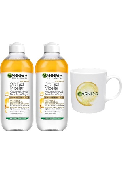 Skin Naturals 2'li Çift Fazlı Micellar Kusursuz Makyaj Temizleme Suyu (400 Ml) Bardak Hediyeli