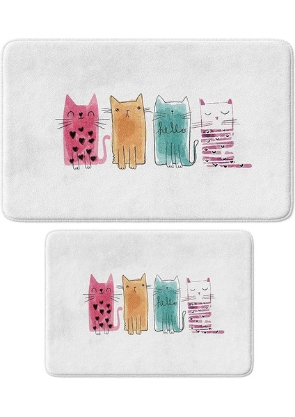 Sevimli Tasarımlı Mikrofiber Banyo Paspası, Kaymaz Taban, Makinede Yıkanabilir (285_BPSM, 60X40_80X50 2'li Takım)