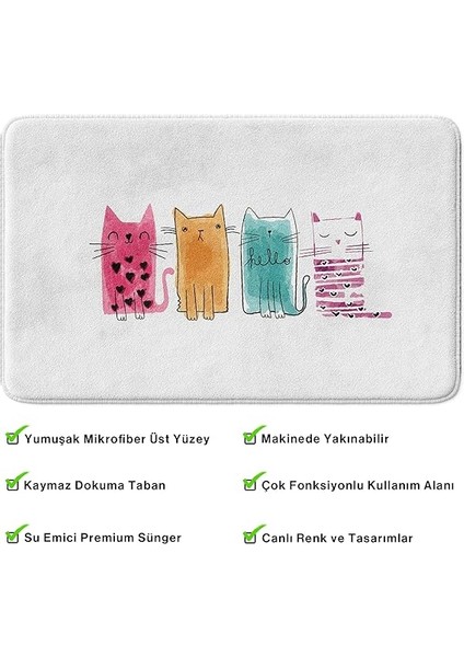 Sevimli Tasarımlı Mikrofiber Banyo Paspası, Kaymaz Taban, Makinede Yıkanabilir (285_BPSM, 60X40_80X50 2'li Takım) fırsatları