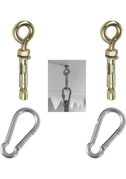 2'li Salıncak Hamak Box Torbası Tavan Asma Aparatı Salıncağı Çelik Dübel + Karabina Kanca Takımı