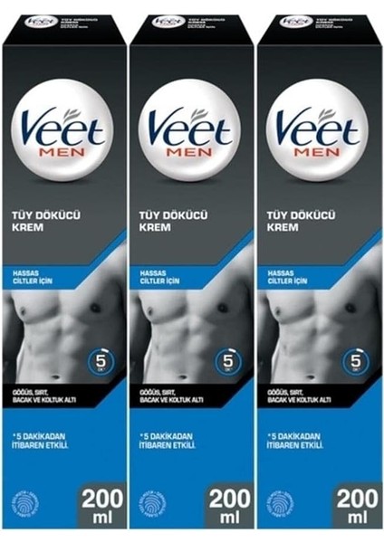 Men Erkeklere Özel Tüy Dökücü Krem Hassas Ciltler 600ML (200 ml x 3 Adet)