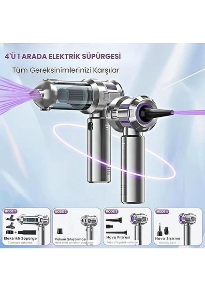 Şarjlı Araç Süpürgesi 16000PA - Üfleme Özellikli Mini Oto Süpürgesi 3 Kademeli - 6000 Mah Şarj Kapasitesi, Çok Fonksiyonlu Süpürge Başlıkları ile Taşınabilir Kablosuz Süpürge fiyatları