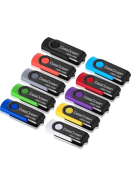 10'lu Paket 16 GB Memory Stick, USB 2.0 Döner Thumb Drive, Flash Drive Veri Depolama (10 x 16 GB Çoklu Renkte)