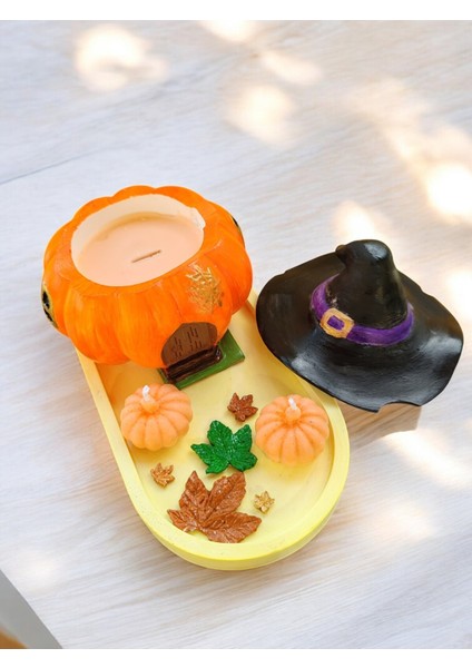 Balkabaklı Rüya Set 2 (Sunumluklu Cadı Balkabağı Evi Mum & Minik Balkabağı Mum Set) modelleri