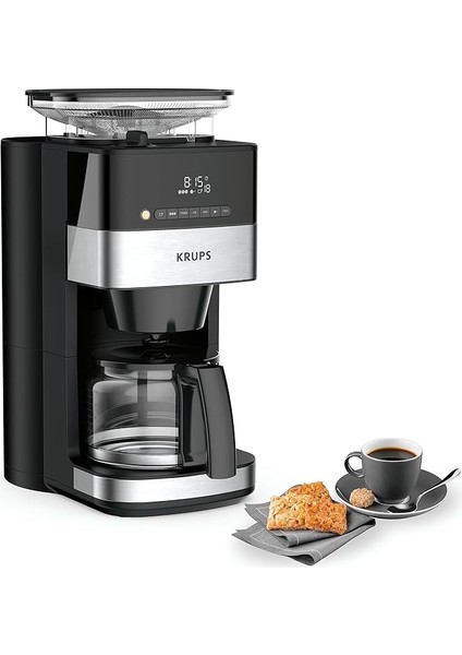 KM8328 Grind Aroma Kahve Makinesi, Öğütücülü | 24 Saat Zamanlayıcı | 180 G Çekirdek Kabı | 1,25 L Kapasite, 15 Fincana Kadar Kahve Için | Otomatik Kapanma Fonksiyonu | 3 Öğütme Derecesi | Siyah