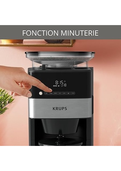 KM8328 Grind Aroma Kahve Makinesi, Öğütücülü | 24 Saat Zamanlayıcı | 180 G Çekirdek Kabı | 1,25 L Kapasite, 15 Fincana Kadar Kahve Için | Otomatik Kapanma Fonksiyonu | 3 Öğütme Derecesi | Siyah indirimleri