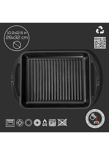 Döküm Dikdörtgen Izgara Tavası Döküm Demir Yekpare Çift Kulplu Ölçü 26X32CM. indirimleri