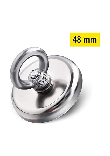 Magneteksan Çok Güçlü Deniz Mıknatısı - Fishing Magnet - Neodyum Daimi Çelik Mıknatıs - Halkalı Pot Mıknatıs - Nikel Kaplı - Paslanmaz - Kararma Yapmaz - Tuzlu Suya Dayanıklı (Ø48 mm (75KG)) fırsatları