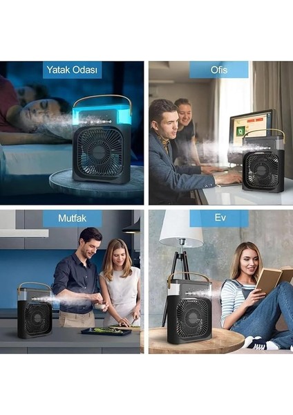 Işıklı 5 Spreyli Vantilatör Buzlu Buharlı Vantilatör Mini Fan Nemlendirici Siyah fırsatları