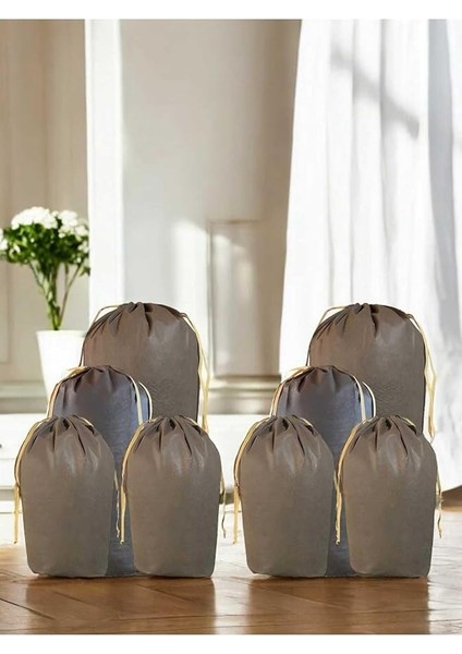 Room Kahverengi Büzgülü Hurç 8'li Set -2xxl,2xl,4l- Taşınma Çantası-Yorgan Yastık Çamaşır Saklama Torbası