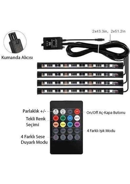 Car Accesories Araç Içi Ayak Altı LED Kumandalı Sese Duyarlı 12'li - Rgb fırsatları