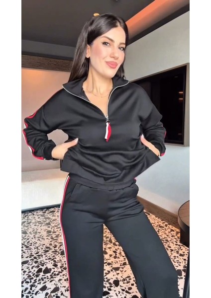 Eyesof Kadın Uzun Kollu Fermuarlı Viskon Iki Iplik Bluz ve Pantolon Ikili Takım indirimleri