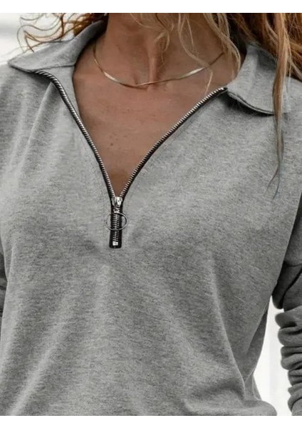 Kadın Uzun Kollu Yakalı Fermuarlı Iki Iplik Bluz fiyatları