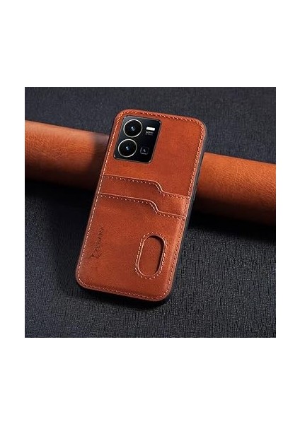 Vivo Y35 ile Uyumlu Kılıf Zebana Kartlıklı Lüx Deri Kılıf Kahverengi fiyatları