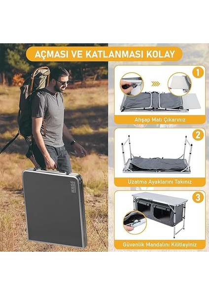Saklama Dolaplı Kamp Masası, Outdoor Kamp Mutfağı, Kamp Dolabı, Katlanabilir Kamp Piknik Masası, Seyahat Mutfağı, Mutfak Dolabı, Depolama Bölmeli, Dış Mekan Mutfağı 90X50CM Hareli Ceviz modelleri