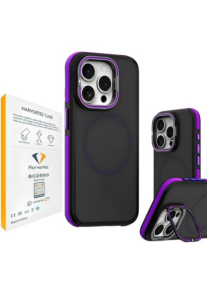 iPhone 14 Pro Max, Magsafe Uyumlu Güçlü Manyetik Kılıf, Ayarlı Stand, Mat Kapak, Alüminyum Tuşlar ile Gerçekçi His, Yükseltilmiş Köşe ve Kamera Koruması, Kaymaz Yan Şeritler (Derin Mor)