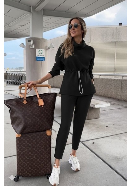 Kadın Uzun Kollu Balıkçı Yaka Belden Lastikli Modal Bluz ve Pantolon Ikili Takım fırsatları