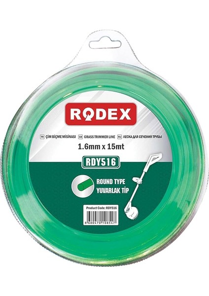 RDY516 Misina Motorlu Tırpan Yuvarlak Misina 1.6 mm 15 Metre Yeşil