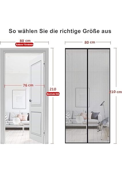 Mıknatıslı Sineklik, Kapı Sinekliği, Böcek Koruması, 95 x 210 Cm, Mıknatıslı Perde, Balkon, Kiler ve Teras Kapısı Için Idealdir, Delmeden Kolayca Yapıştırılabilir, Kısaltılamaz (80 x 210) indirimleri