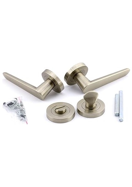 Kayı Saten Wc Banyo Uyumlu Kapı Kolu Daire Rozetli Kapı Kulpu Sağa Sola Uygun Kapı Kolları fırsatları