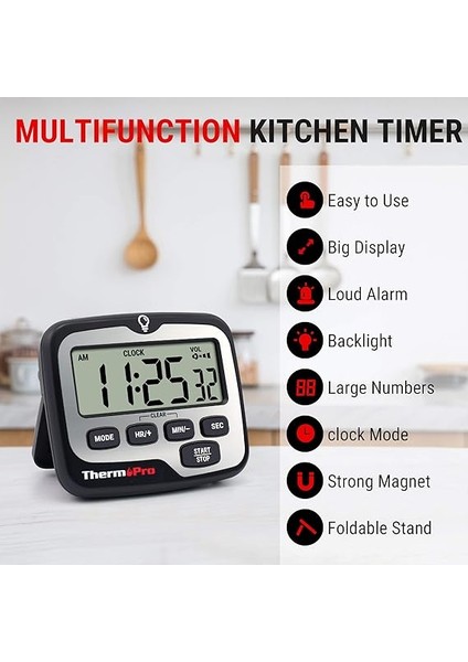 TM01 Dijital Mutfak Zamanlayıcısı, Geri Sayım ve Kronometre, Ayarlanabilir Sesli Alarm ve Geniş Arkadan Aydınlatmalı LCD Ekranlı Manyetik Zamanlayıcı Saat fiyatları