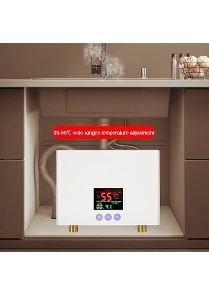 Şofben 3kw Mini Elektrikli Tankless Şofben LED Ekranlı Duvara Monte 3 Seviyeli Sıcaklık Ayarı Ev Mutfak Banyo Için Uzaktan Kumanda modelleri