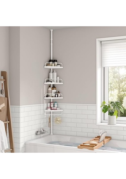 Duş Rafı, 85 – 305 cm Yüksekliği Ayarlanabilir, 4 Tepsili Banyo Rafı, Duş Köşesi, Delme Gerektirmez, Beyaz BCB001A modelleri