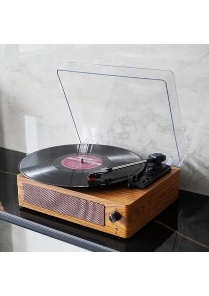 Klasik Görünümlü Pikap Hoparlörlü Vintage Ahşap Görünümlü Bluetooth Bağlantı 33 45 78 Dönüş Hızı Nostaljik Pikap R108 (Kahverengi)