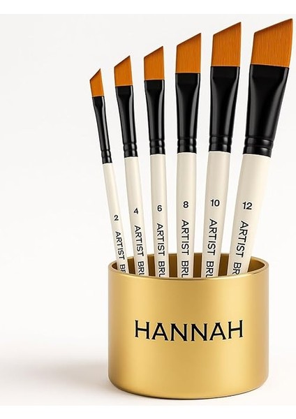 Resim Fırça Seti Yan Kesik Uçlu Akrilik Yağlıboya Suluboya Beyaz 6 Parça Fırça Seti