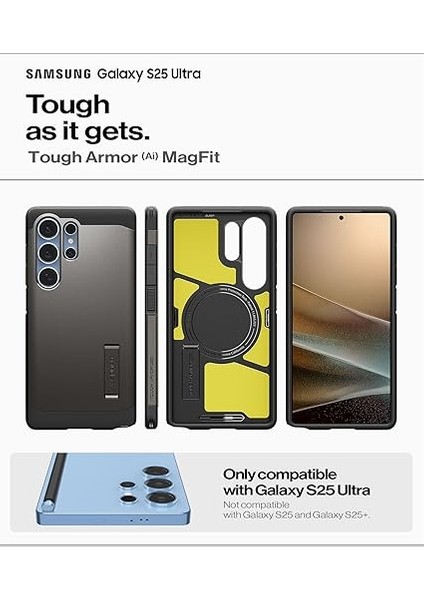 Galaxy S25 Ultra Ekstra Dayanıklı Kılıf Tough Armor Ai Hava Kanalı Teknolojisi™ Askeri Sınıf Koruma Magfit Özellikli Kickstand'lı Gunmetal Çift Katman Kapak - ACS08965 fiyatları