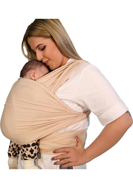 Wrap Sling Bebek Taşıma Şalı Birinci Sınıf Pamuk Kumaş Sling Kanguru (Bej)