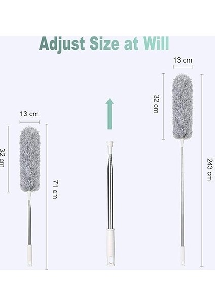 Uzatılabilir Mikrofiber Silgi, Ekstra Uzun 243,8 cm Teleskopik Kutup ve Bükülebilir Başlıklı Tüy Silgisi, Yıkanabilir, Yüksek Tavan Vantilatörlerini, Arabaları, Panjurları, Örümcek Ağını fiyatları