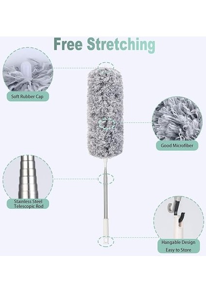 Uzatılabilir Mikrofiber Silgi, Ekstra Uzun 243,8 cm Teleskopik Kutup ve Bükülebilir Başlıklı Tüy Silgisi, Yıkanabilir, Yüksek Tavan Vantilatörlerini, Arabaları, Panjurları, Örümcek Ağını fırsatları