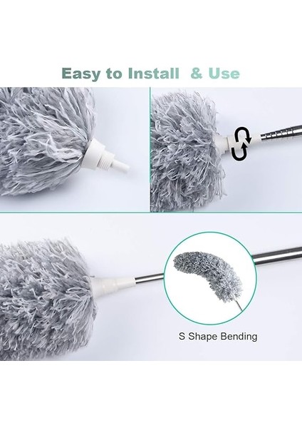 Uzatılabilir Mikrofiber Silgi, Ekstra Uzun 243,8 cm Teleskopik Kutup ve Bükülebilir Başlıklı Tüy Silgisi, Yıkanabilir, Yüksek Tavan Vantilatörlerini, Arabaları, Panjurları, Örümcek Ağını indirimleri