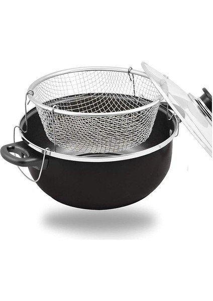 Çeyiz Emaye Cam Kapaklı Patates Biber Kabak Sosis Patlıcan Kızartma Tenceresi Fritöz (24CM) fiyatları