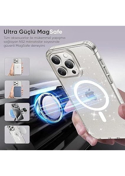 iPhone 15 Plus ve 14 Plus Için Magshine Serisi Magsafe ile Uyumlu Göz Alıcı ve Şık Simli Arka Tasarım Yüksek Kalite Materyal Premium Hybrid Kılıf Kapak (Şeffaf, 15 Plus / 14 Plus) indirimleri