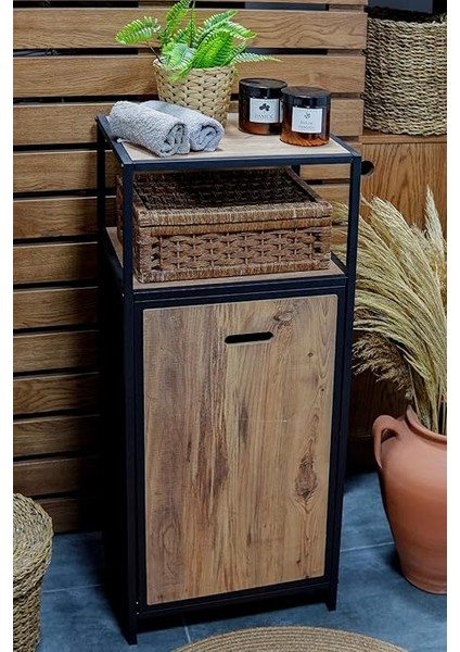 Metal Kirli Sepetli 2 Raflı Çok Amaçlı Banyo Düzenleyici Raf Organizer Siyah – MRS-003 C1-1-369 fırsatları