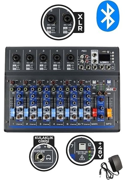 MDX-07FXU 7 Kanal Ses Mikseri Deck Mikser (Kayıt USB Efekt) fiyatları