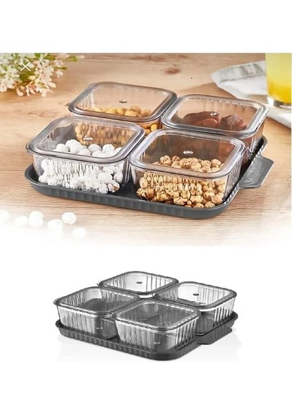 4 Bölmeli Kapaklı Kahvaltılık Seti Akrilik B
