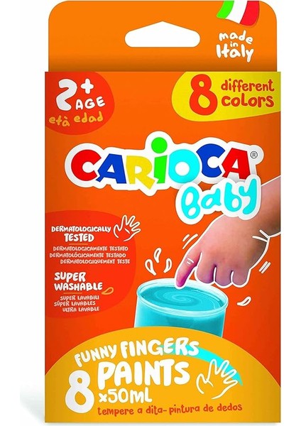 Bebek Parmak Boyasi 8 Renk 8X50 ml Süper Yikanabilir 2+ Yaş