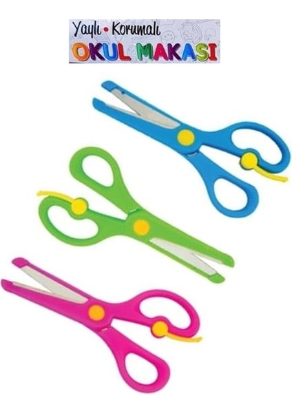 2 Adet Çocuk Makası Küt Uçlu Yaylı Plastik Korumalı Okul Makası modelleri