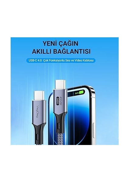 USB 4.0 E-Mark 240W 40GBPS Thunderbolt 4 8k 60Hz Type-C Görüntü Hızlı Şarj ve Data Kablosu 50 cm fiyatları