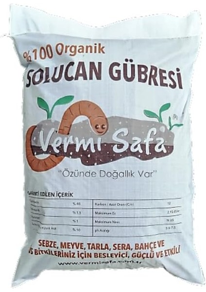 %100 Organik Katı Solucan Gübresi 10 kg Lamine Çuvallı