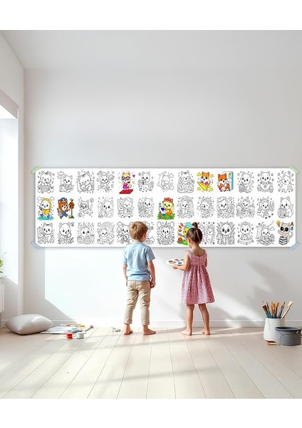 Kediler Temalı Dev Boyama Kağıdı 2,5 Metre Rulo Boyama Kağıdı Çocuk Anaokulu ve Kreşler Için Aktivite- Çocuk Eğitici Boyama